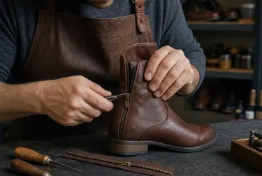 Profissional consertando zíper de bota em Valparaíso de Goiás.