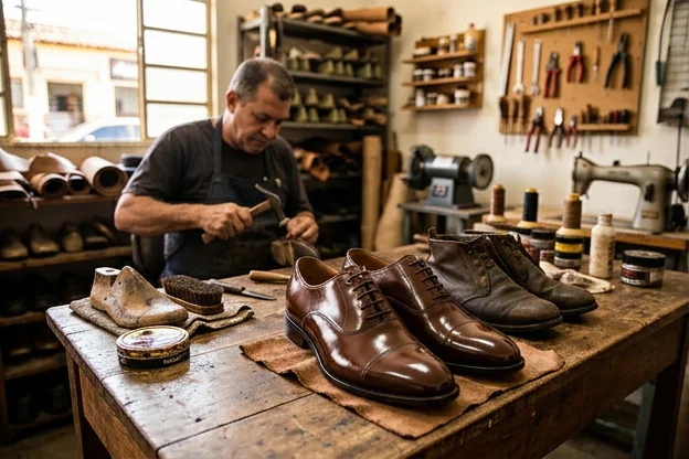 Sapatos bem cuidados e brilhando após manutenção em Valparaíso de Goiás.
